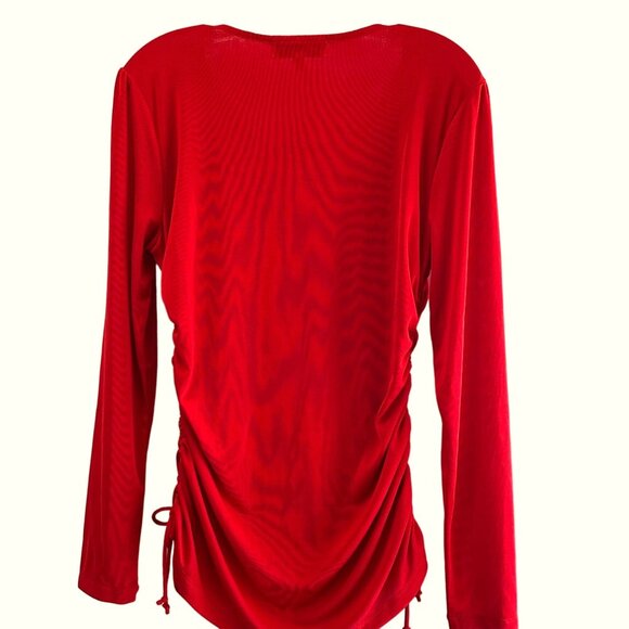 Fever Red Velvet Large Ruched Top  Long Sleeve Chain Keyhole Club Party Shirt - Picture 3 of 9
